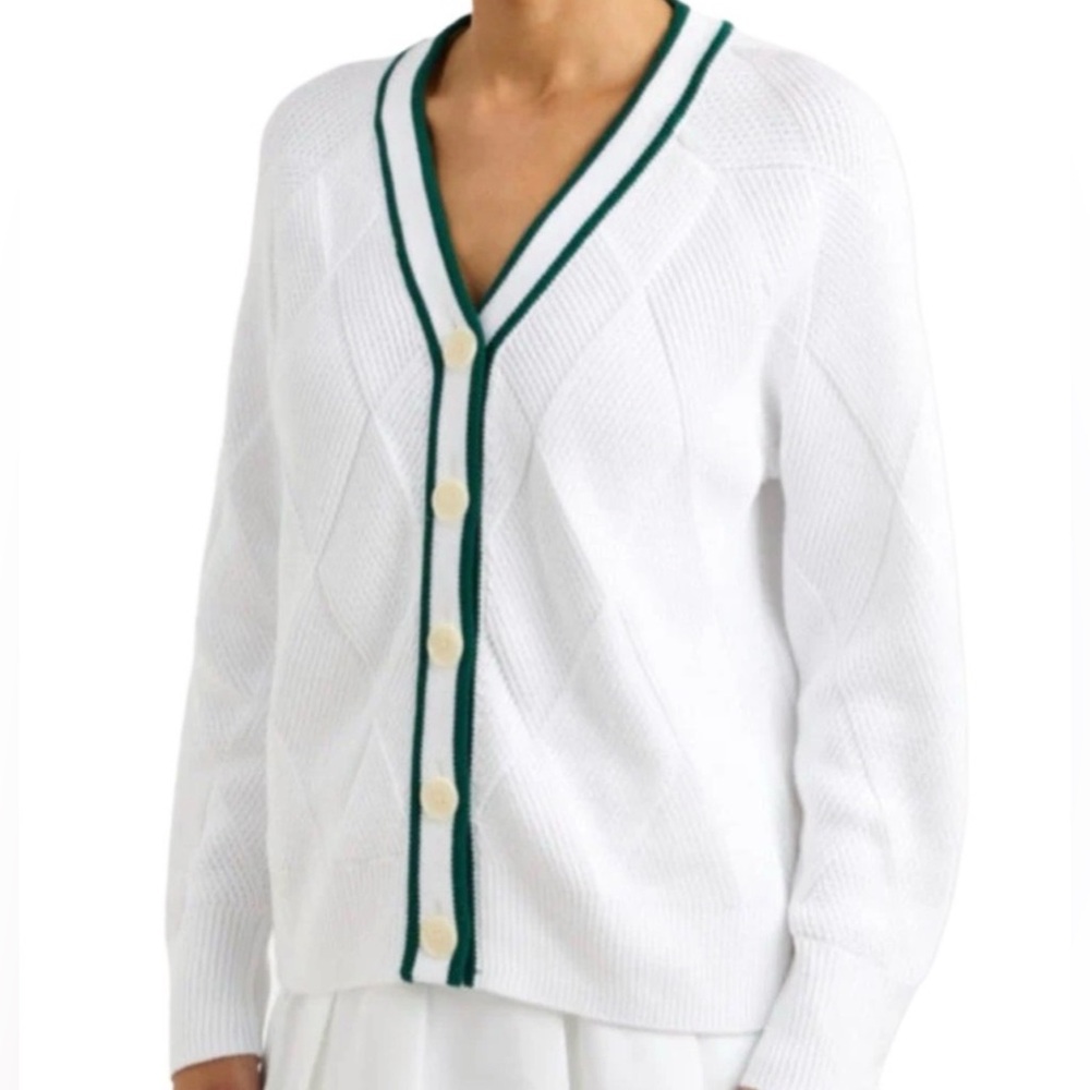 Varley White‎ Green 100% Cotton Dorset Relaxed Button Cardigan Knit Size XS